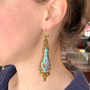 Georgian Enamel Birds Pinchbeck Earrings and Brooch Set Demi-Parure, circa 1830