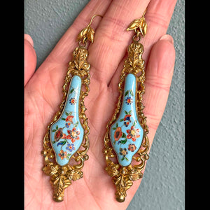 Georgian Enamel Birds Pinchbeck Earrings and Brooch Set Demi-Parure, circa 1830