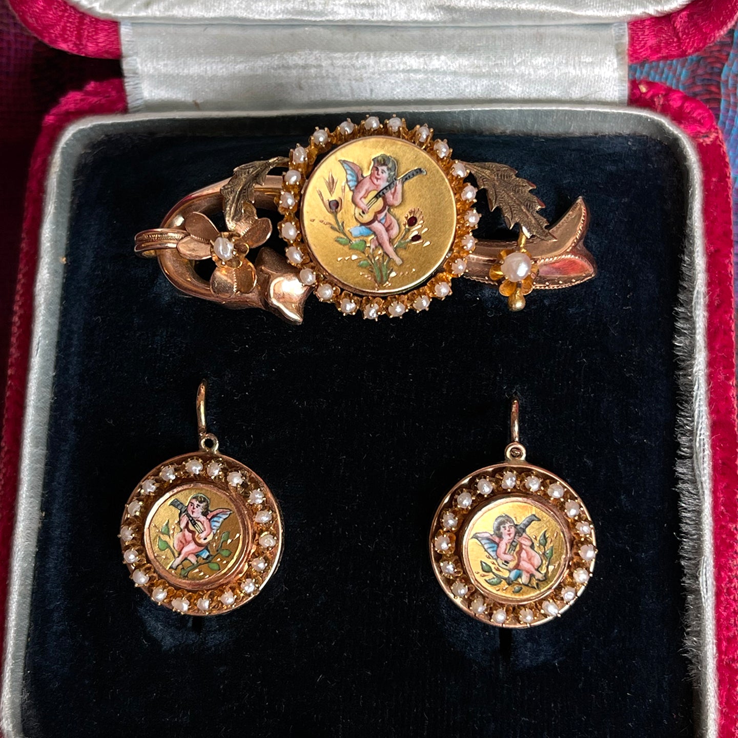 Victorian Enamel Cherub Jewelry Set A Whimsical Treasure