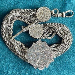 Victorian Silver Enamel Scene Engraved Albertina Bracelet Slide