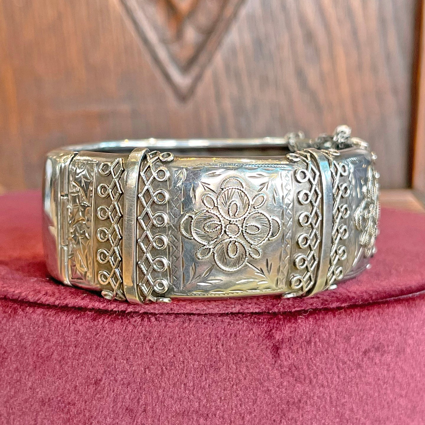 Victorian Silver Embossed Bangle Chester 1882