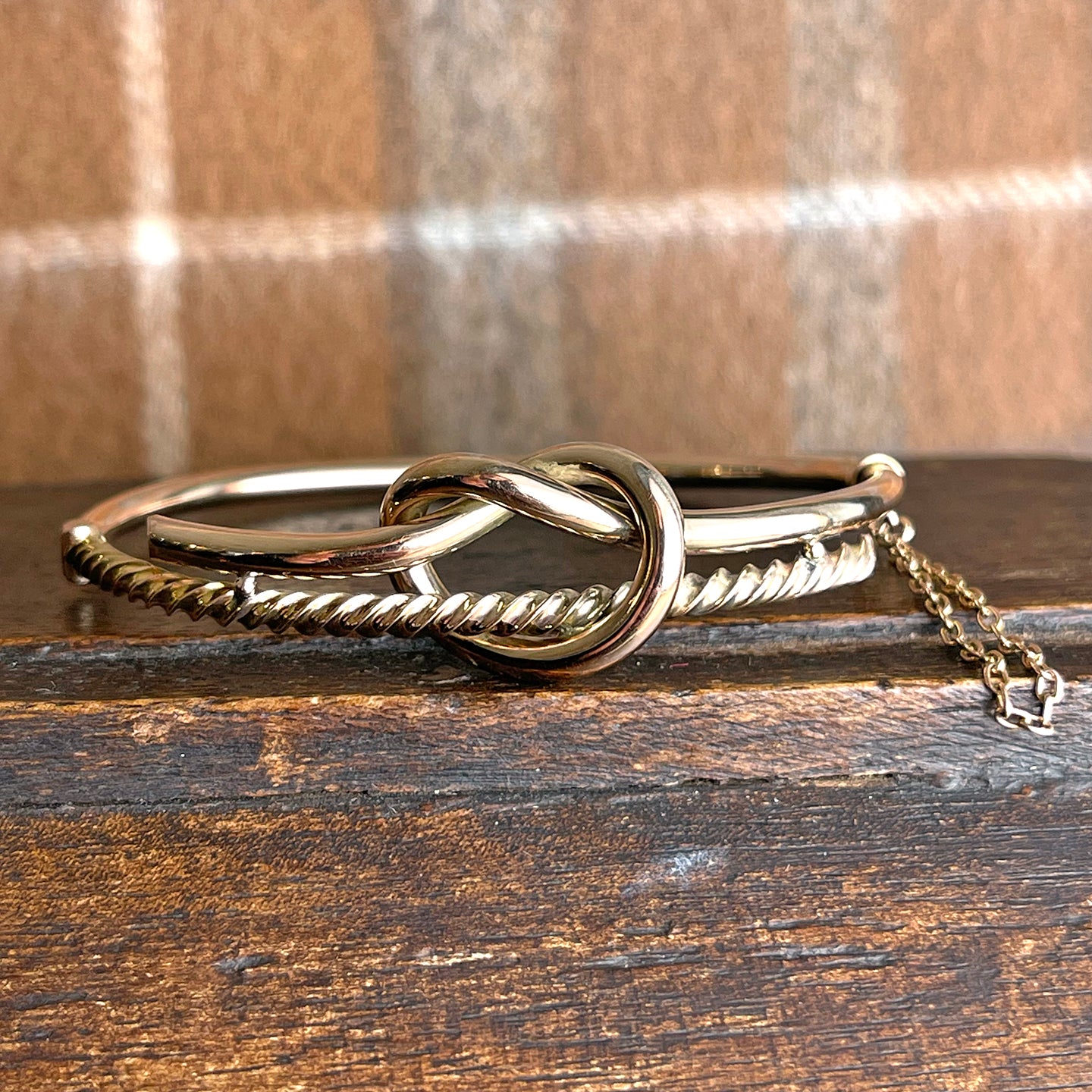 Antique English 9k Gold Love Knot Bangle Bracelet, Circa 1890