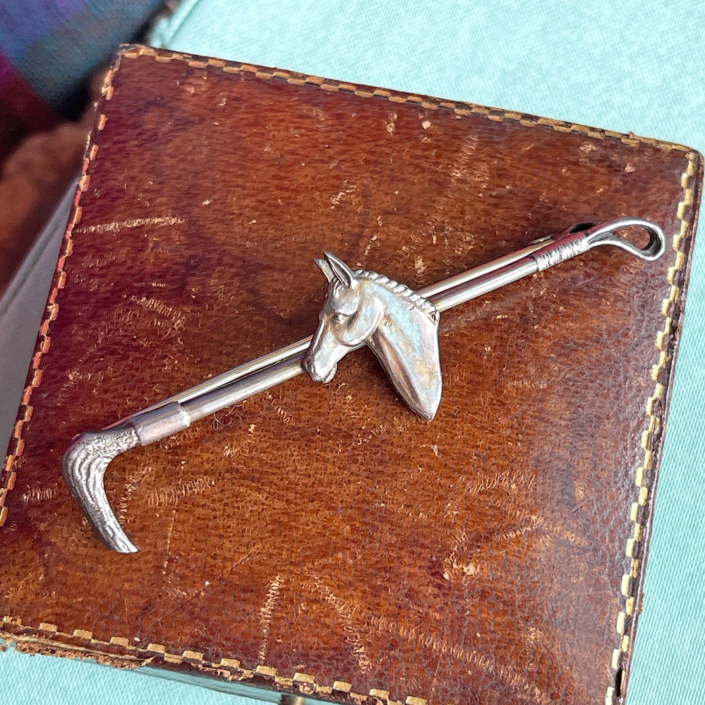 Sterling Silver Horse & Crop Bar Brooch Equestrian Elegance