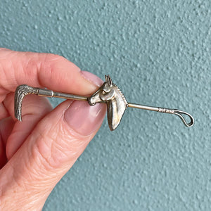 Sterling Silver Horse & Crop Bar Brooch Equestrian Elegance