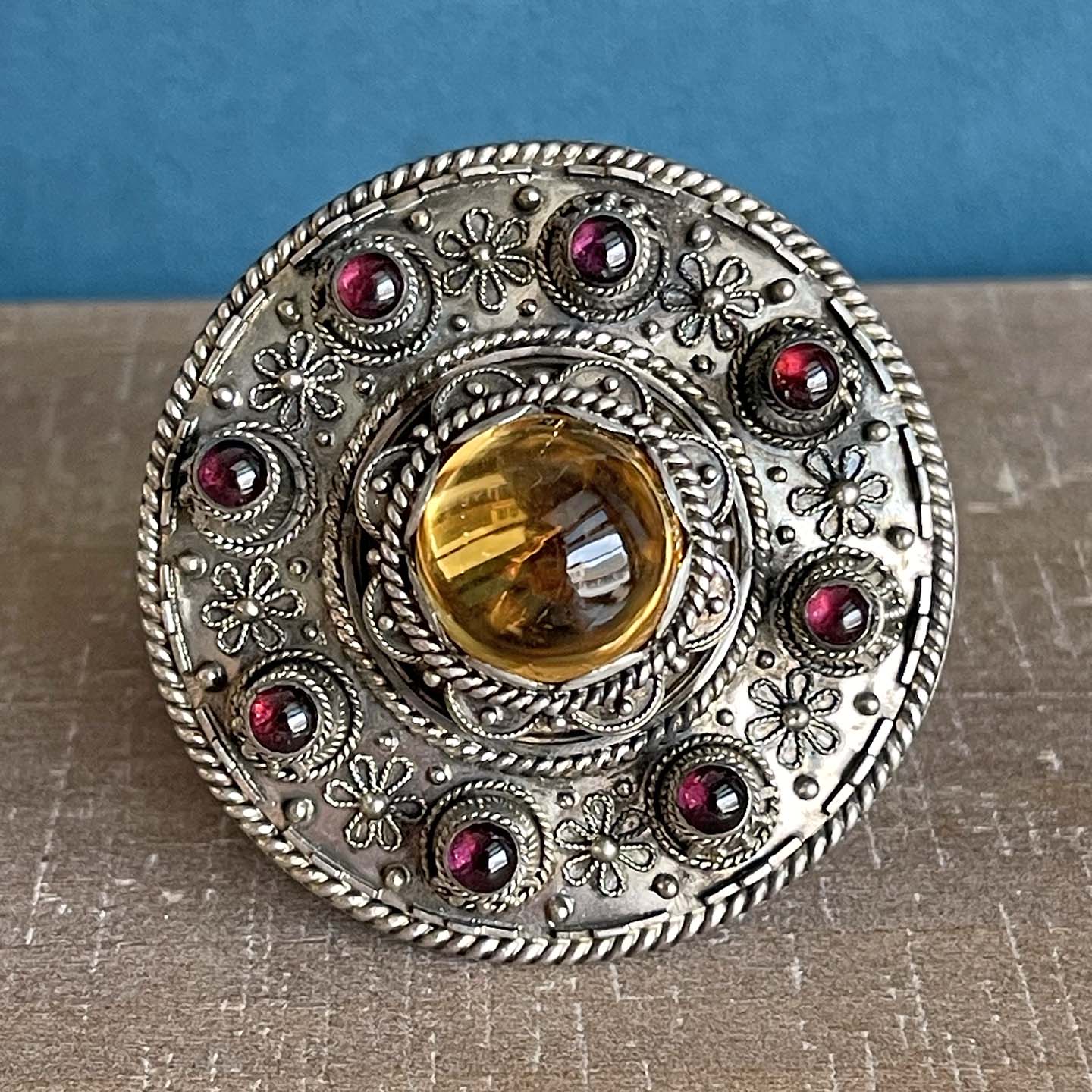 Antique Scottish Brooch of Lorn Silver Citrine Garnet