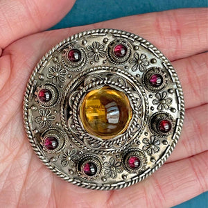 Antique Scottish Brooch of Lorn Silver Citrine Garnet