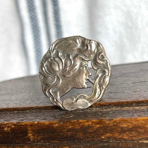 Art Nouveau Silver Lady in Profile Brooch