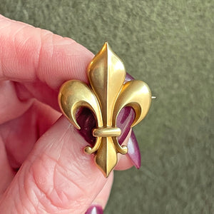 Antique French Fleur-de-lis Brooch, 18k Gold c. 1900