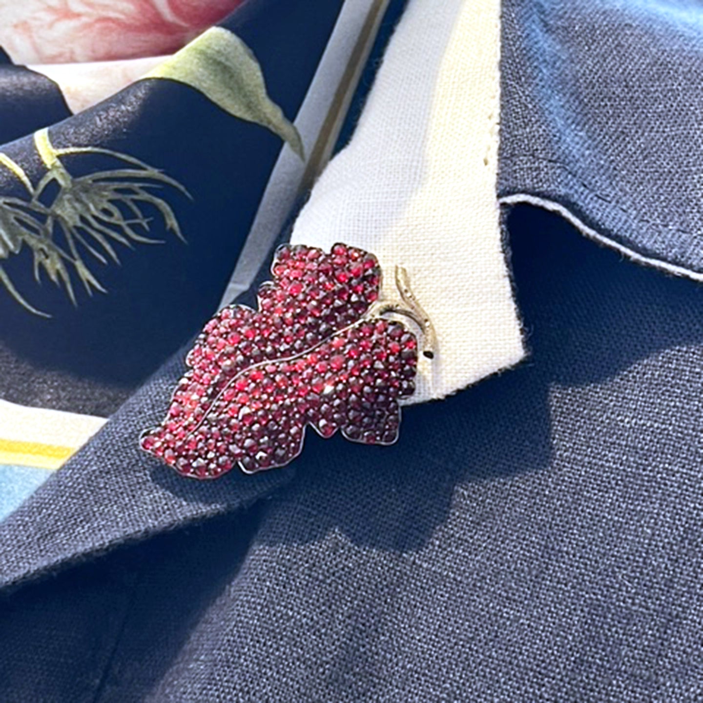 Victorian Bohemian Garnet Silver Leaf Brooch