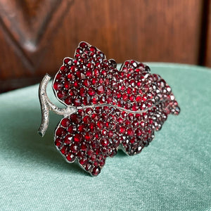 Victorian Bohemian Garnet Silver Leaf Brooch