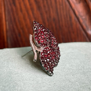 Victorian Bohemian Garnet Silver Leaf Brooch