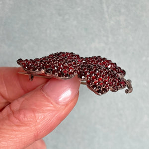 Victorian Bohemian Garnet Silver Leaf Brooch