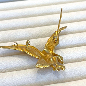 Antique French 18k Gold Eagle in Flight Brooch Pin