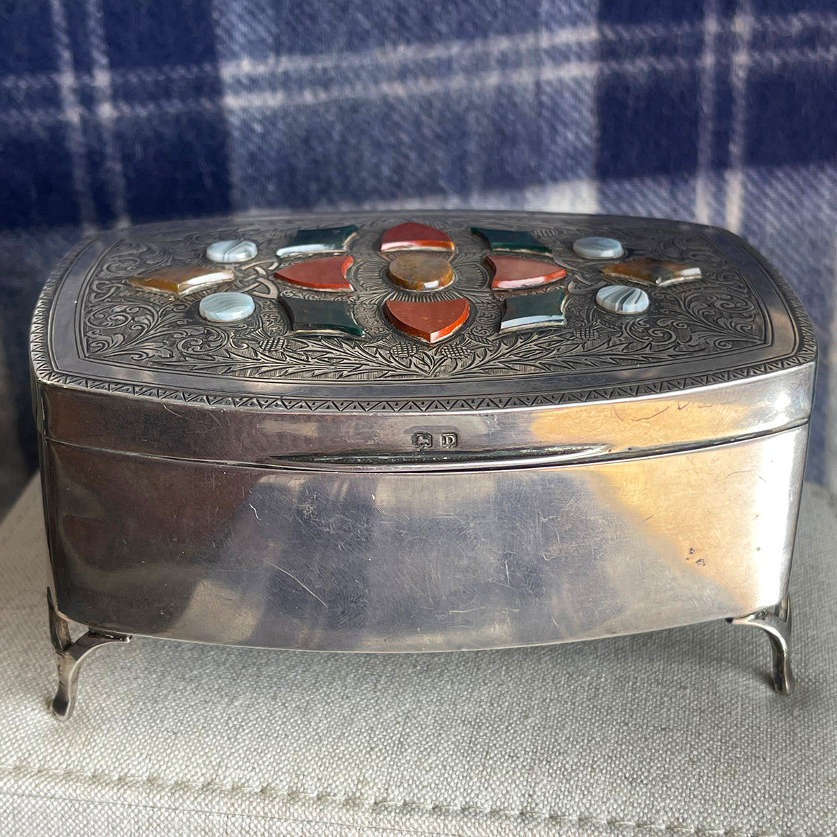 Victorian Sterling Silver and Scottish Agate Jewelry Casket