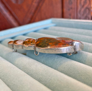 Victorian Sterling Silver and Agate Seashell Brooch, c. 1880