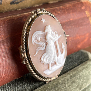 Victorian Shell Cameo Allegory of Hope Brooch