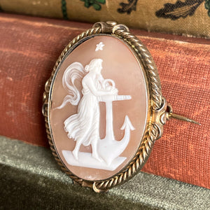 Victorian Shell Cameo Allegory of Hope Brooch