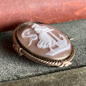 Victorian Shell Cameo Allegory of Hope Brooch