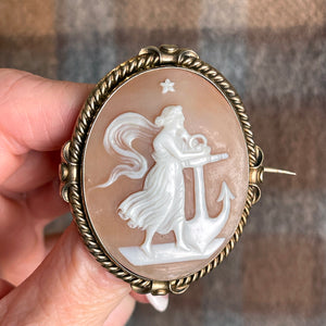 Victorian Shell Cameo Allegory of Hope Brooch