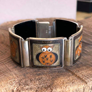 Perli Enamel Mid-Century Owls Bracelet in Metal