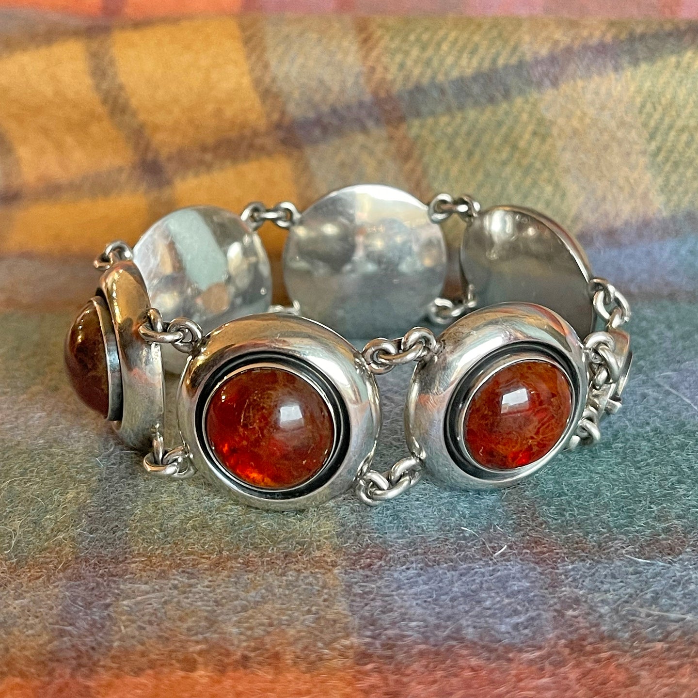 Mid-Century Danish Sterling Silver and Amber Bracelet by Niels Erik From