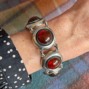 Mid-Century Danish Sterling Silver and Amber Bracelet by Niels Erik From