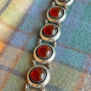 Mid-Century Danish Sterling Silver and Amber Bracelet by Niels Erik From