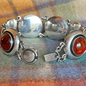 Mid-Century Danish Sterling Silver and Amber Bracelet by Niels Erik From