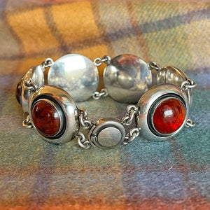 Mid-Century Danish Sterling Silver and Amber Bracelet by Niels Erik From