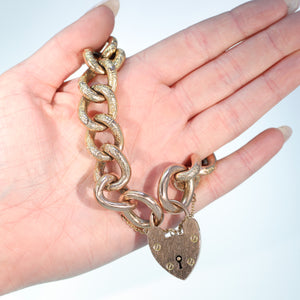 Antique Edwardian Curb Link Bracelet with Heart Lock 9k Gold - Victoria  Sterling