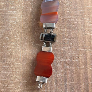 Scottish c.1880 Agate Silver Link Bracelet Heart Lock