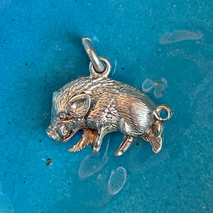 Antique Silver Boar Pig Charm