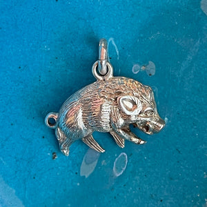 Antique Silver Boar Pig Charm