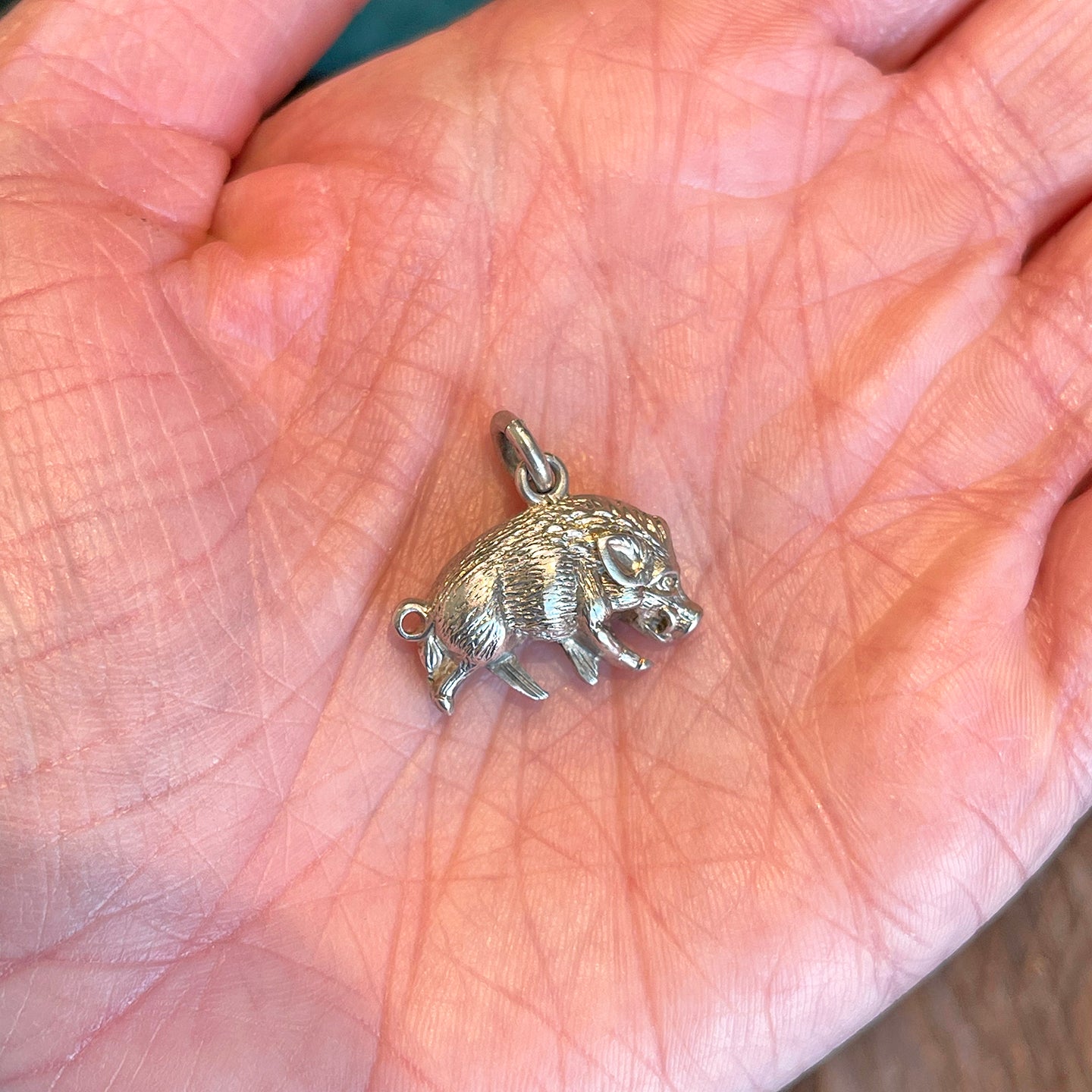 Antique Silver Boar Pig Charm