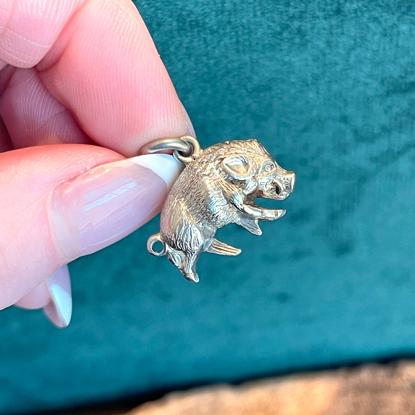 Antique Silver Boar Pig Charm