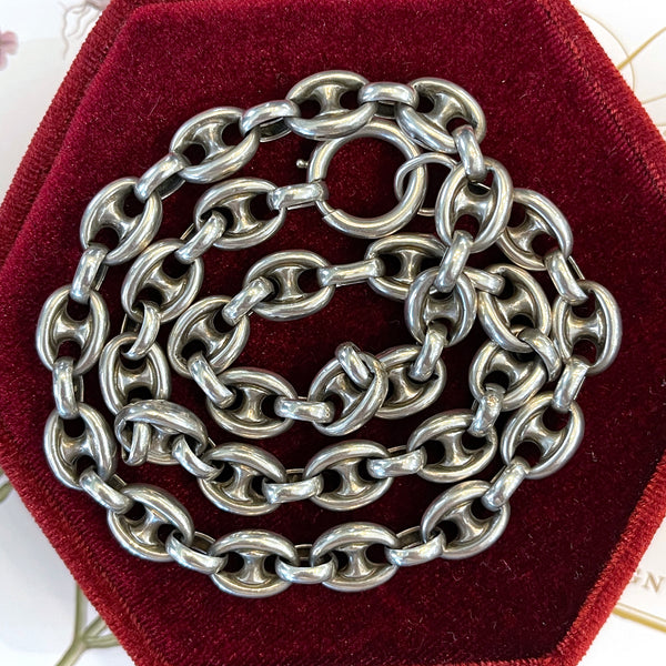 Mens Massive Rollo Chain Gold Black Geometric Engraved Links Necklace  Modernist