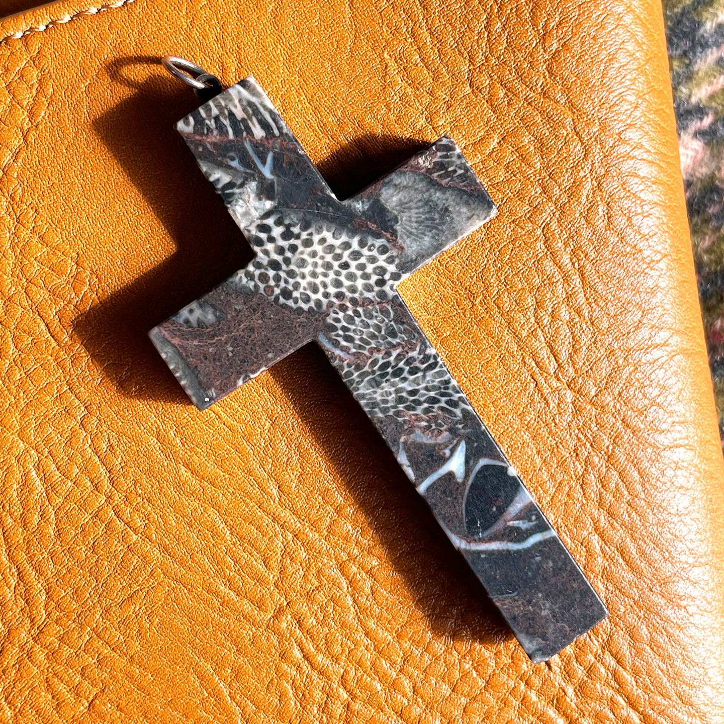 Antique Fossil Rock Cross Pendant, c. 1870