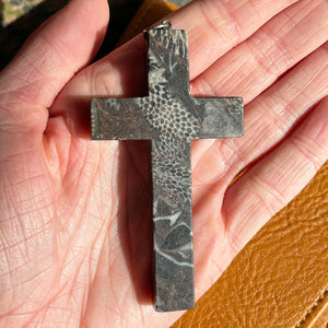 Antique Fossil Rock Cross Pendant, c. 1870