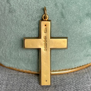 Victorian Gold Cross Pendant with Green Ivy Leaves, Chester 1896 Hallmarked