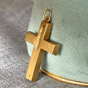 Victorian Gold Cross Pendant with Green Ivy Leaves, Chester 1896 Hallmarked