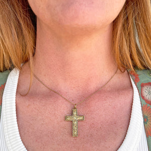 Victorian Gold Cross Pendant with Green Ivy Leaves, Chester 1896 Hallmarked