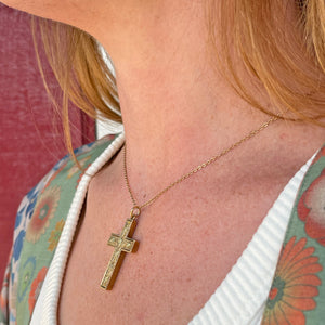 Victorian Gold Cross Pendant with Green Ivy Leaves, Chester 1896 Hallmarked