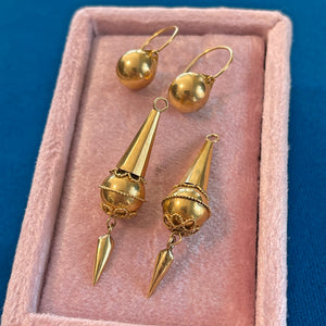 Gold Etruscan Revival Night and Day Earrings