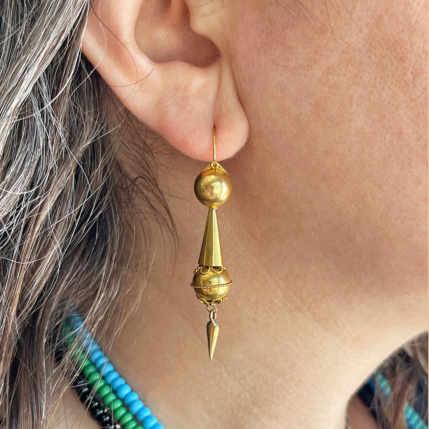 Gold Etruscan Revival Night and Day Earrings