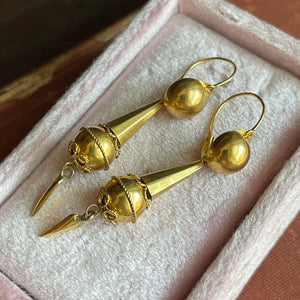 Gold Etruscan Revival Night and Day Earrings