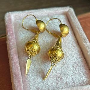 Gold Etruscan Revival Night and Day Earrings