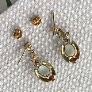 Victorian 14k Gold Opal Black Enamel Earrings