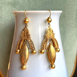 Victorian 15k Gold Etruscan Revival Earrings, c. 1870