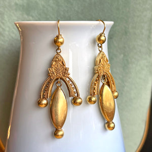 Victorian 15k Gold Etruscan Revival Earrings, c. 1870