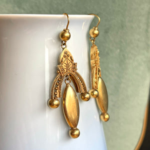 Victorian 15k Gold Etruscan Revival Earrings, c. 1870